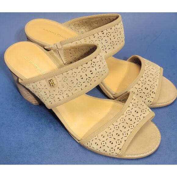 Tommy Hilfiger Slacked block heels Tan Platform Sandals SZ 10M opentoe - Picture 2 of 11